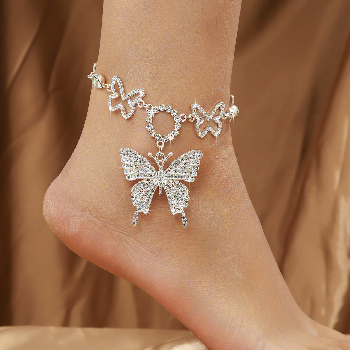 Wholesale Shining Butterfly Diamond Hollow Anklet