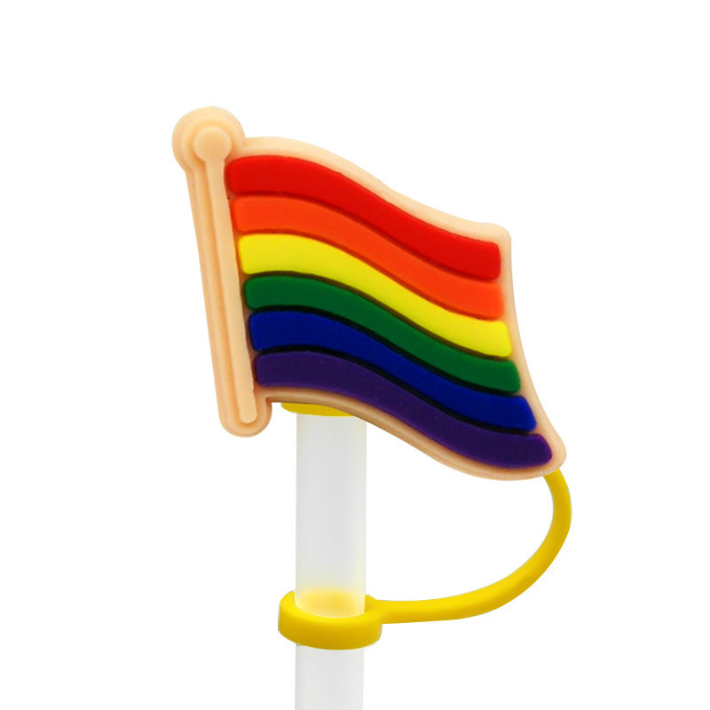 Wholesale 10PCS 7-8mm PVC Rainbow LGBT Straw Tube Cap