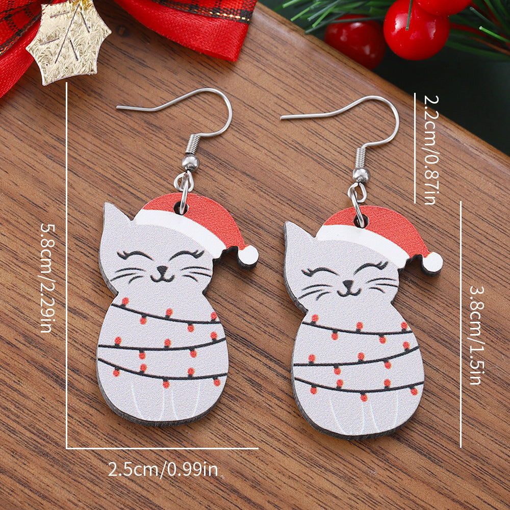 Wholesale Christmas Santa hat lanterns cute cat pendant earrings