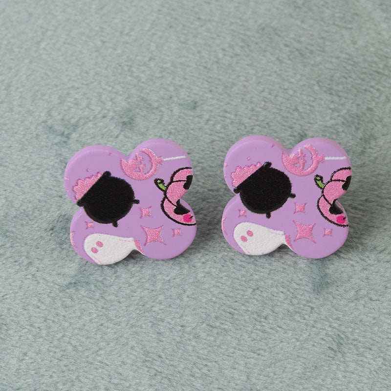 Wholesale   Ghost Bat Geometric Flowers Acrylic Earrings