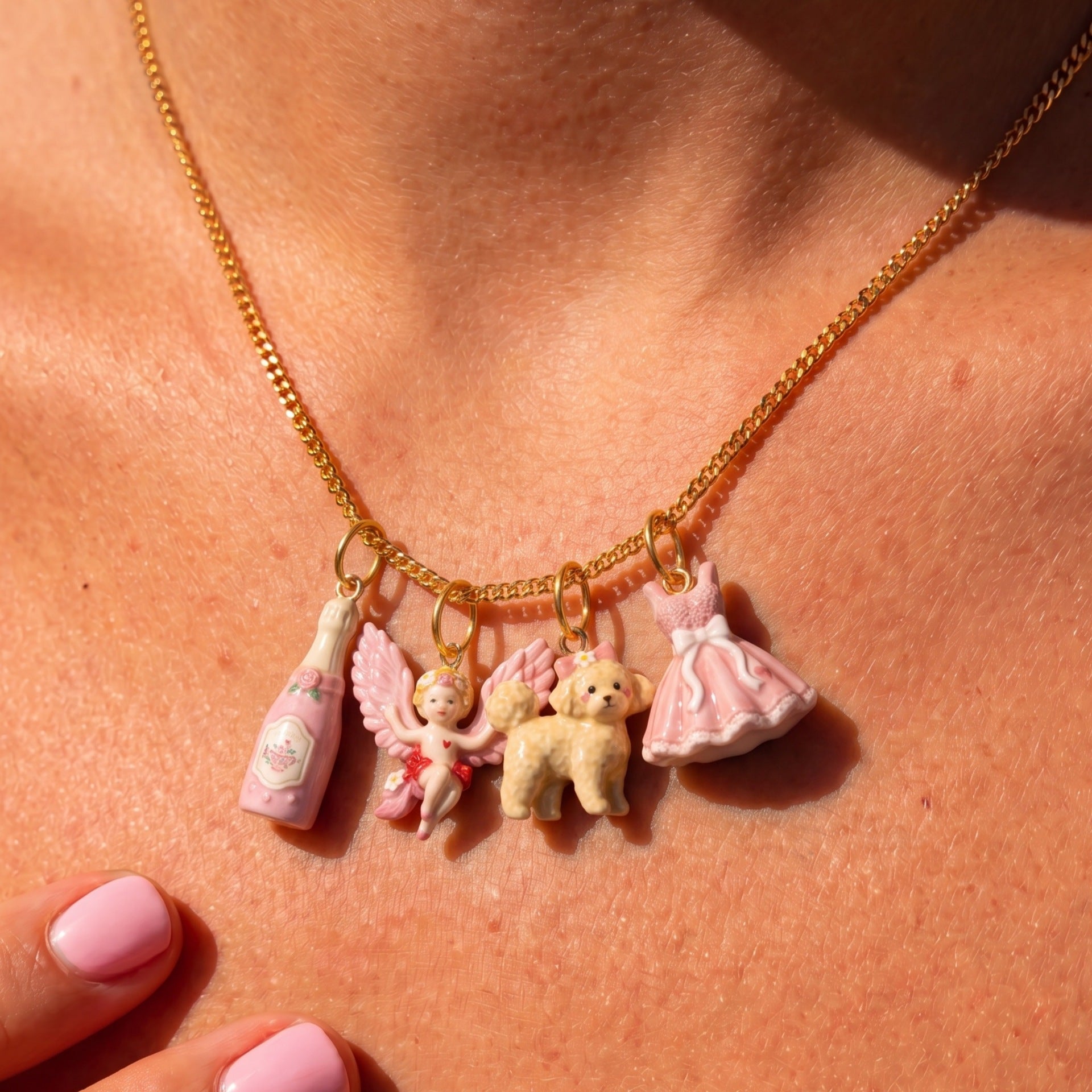 Wholesale Pink Copper Angel Rabbit Dog Bow Pendant Charms DIY Necklace Jewelry Accessory Gift