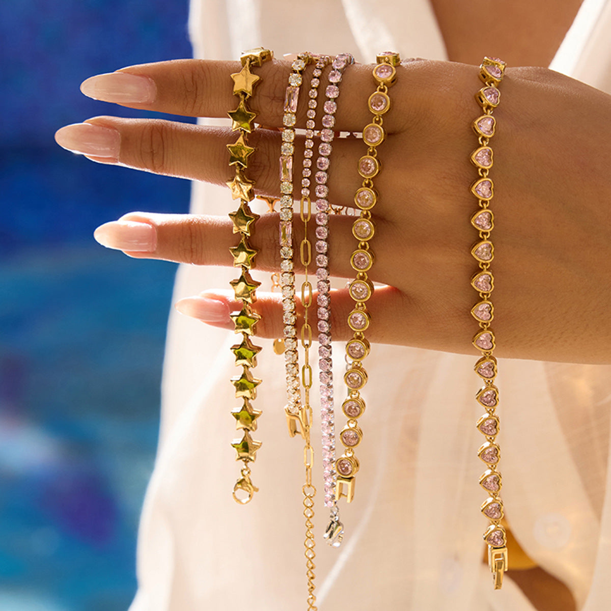 Wholesale 18K Gold Stainless Steel Glossy Five-Pointed Star Bracelet