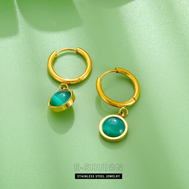 Wholesale Vintage Emerald Necklace Cat's Eye Jewelry Set Titanium Steel Necklace 18k Gold Bracelet Earrings ACC-NE-YiSheng006