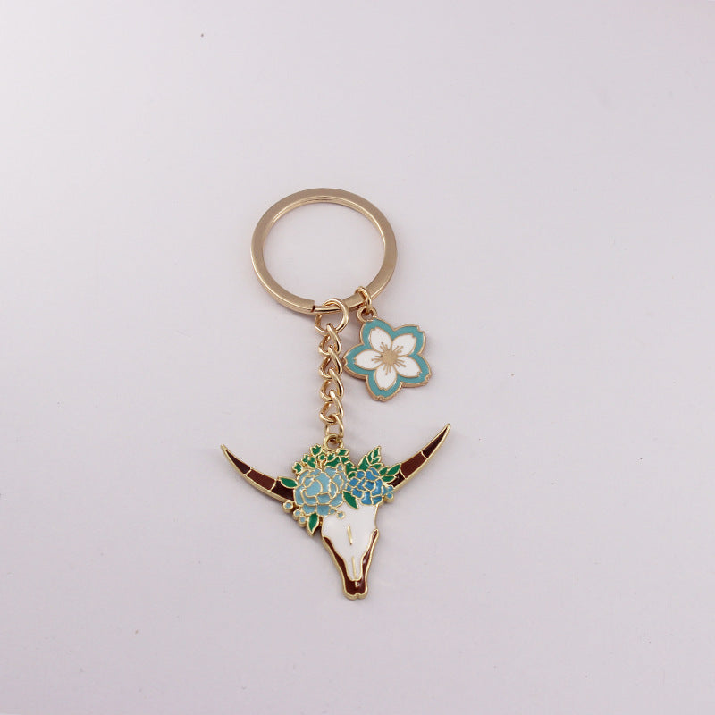 Wholesale Western Style Bull Head Wreath Alloy Keychain ACC-KC-QiChen003