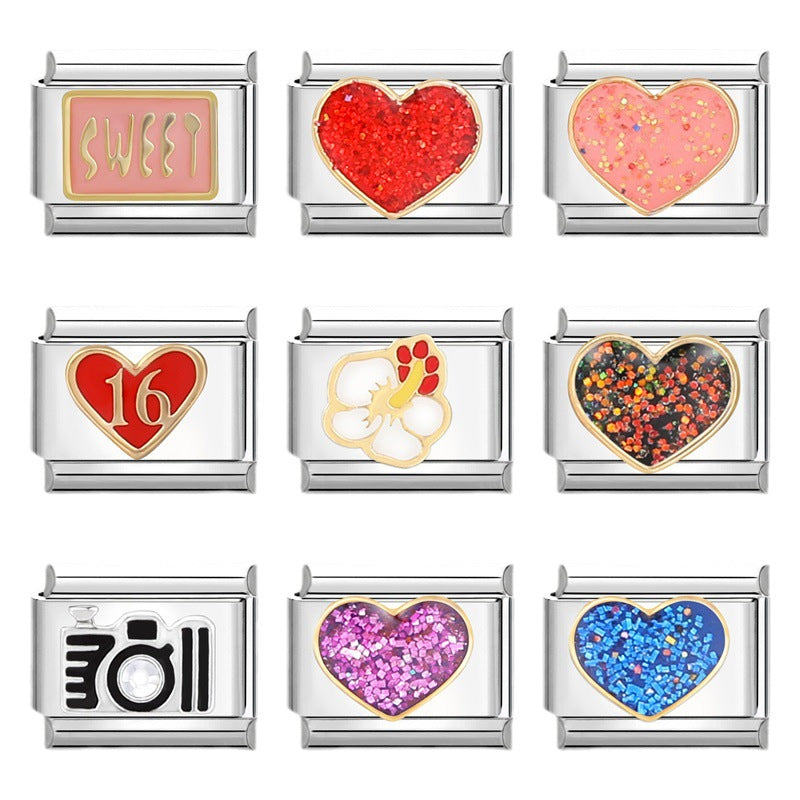 Wholesale Italian Charm Bracelet 9mm DIY Splicing Silver Creative Pattern Titanium Steel Composable Bracelet