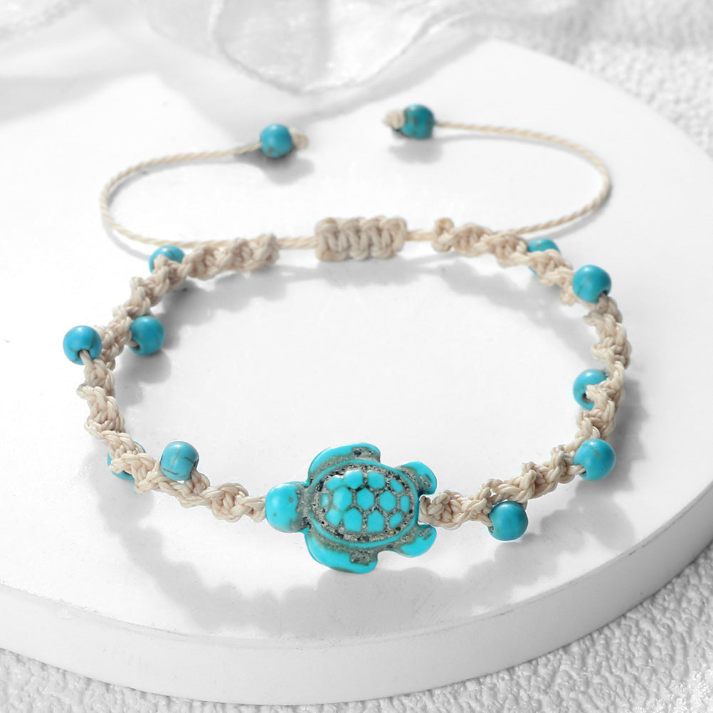 Wholesale Bohemian Ocean Design Turquoise Turtle Woven Bracelet - Adjustable Unisex Fashion Accessory Gift