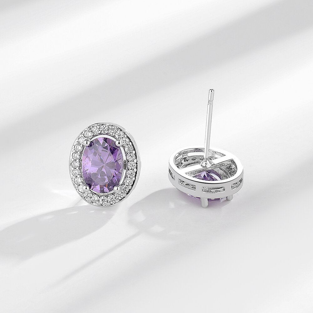 Wholesale  Silver Plated Color Zircon Earrings Light Luxury All-match Earrings