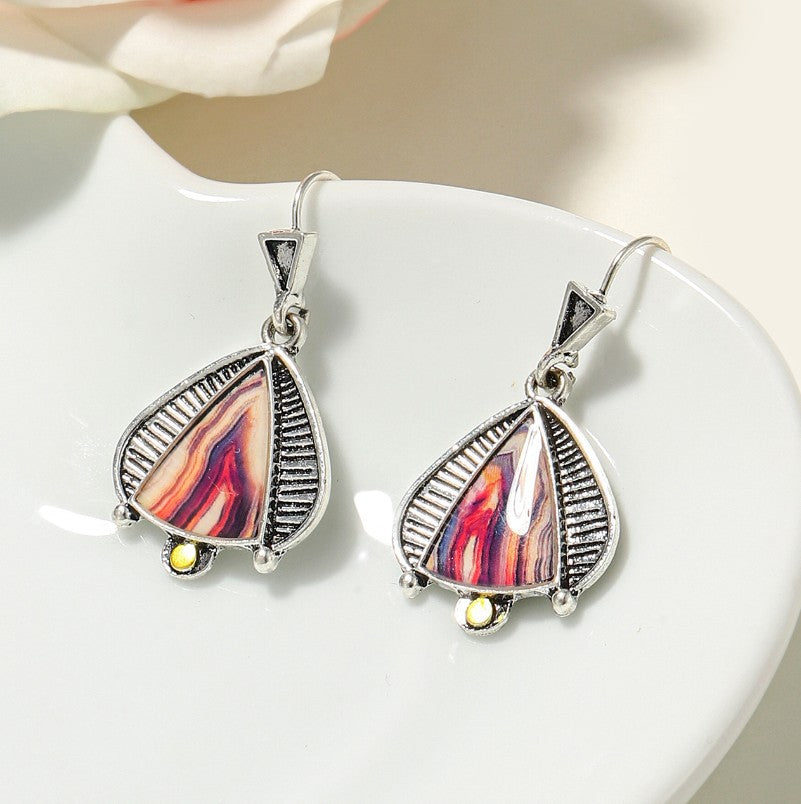 Wholesale Retro Artistic Geometric Teardrop Agate Earrings,  Electroplated Metal Dangle Earrings,  Stylish Party Gift for Boutique Resale