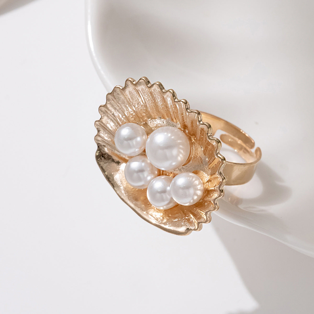 Wholesale  Pearl Opening Ring  Creative Geometric Ocean Vacation Conch Adjustable Rings