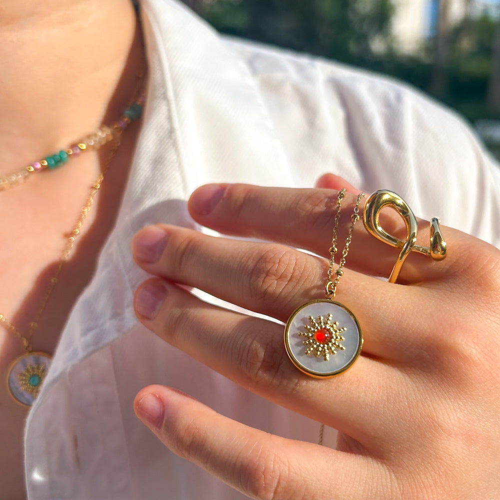 Wholesale Stainless Steel Jewelry Necklace Natural Stone  White Shell Handmade Chain