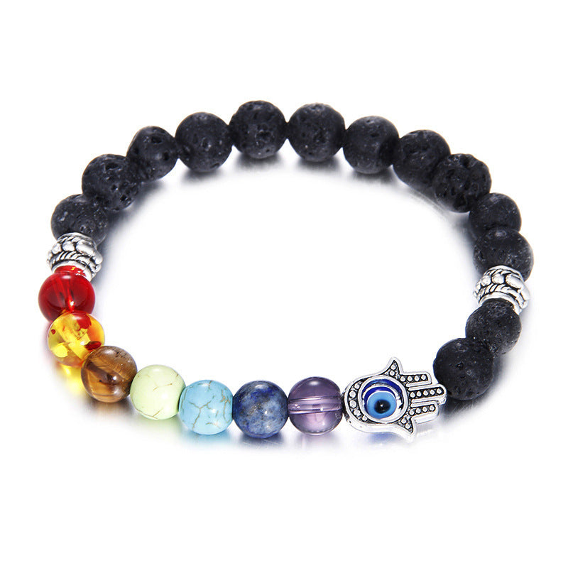 Wholesale Colorful Volcanic Stone Palm Eye White Turquoise Stretch Bracelet Set