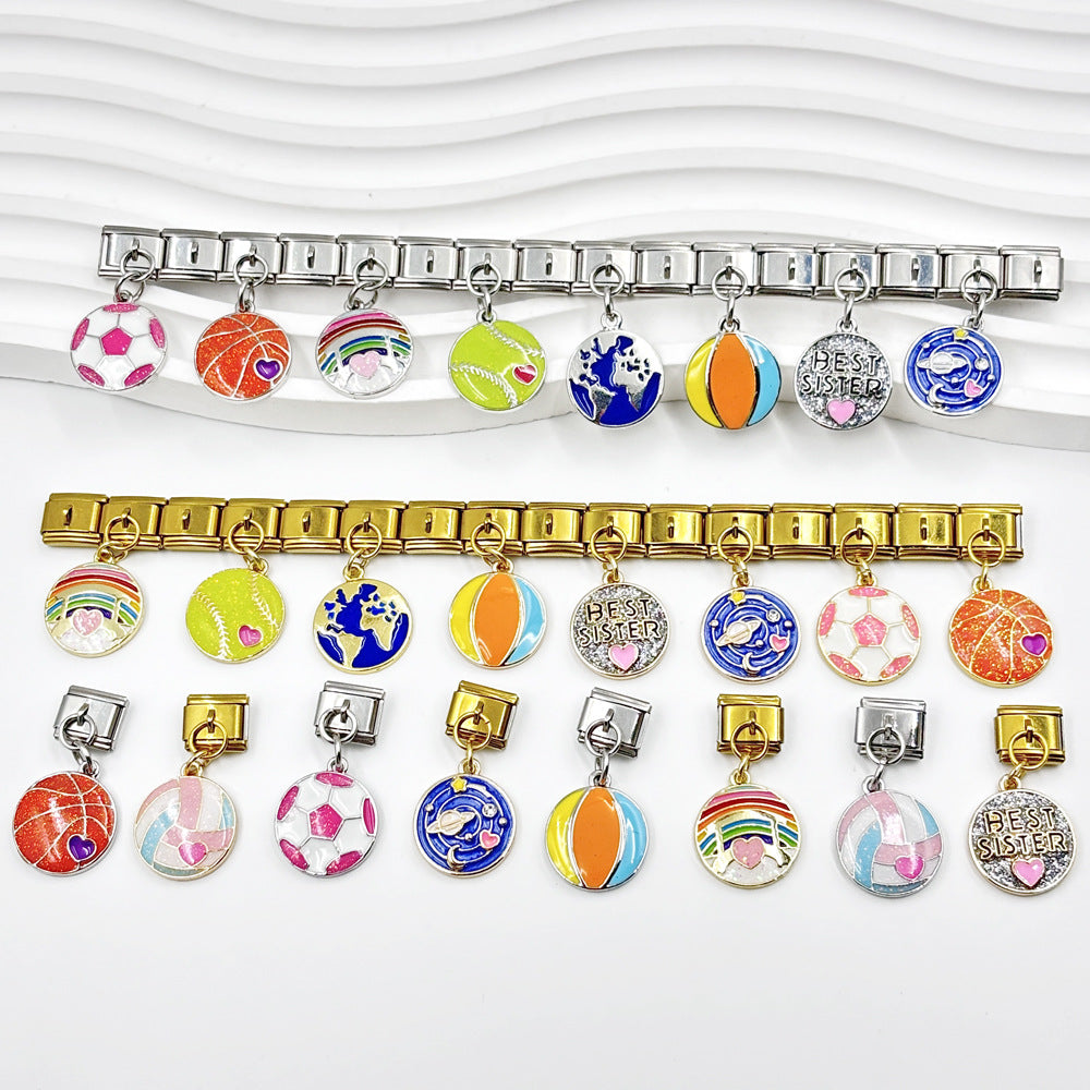 Wholesale  Italian Charm Bracelet 9mm DIY  Football Basketball Ball   Creative Stainless Steel Composable Bracelet