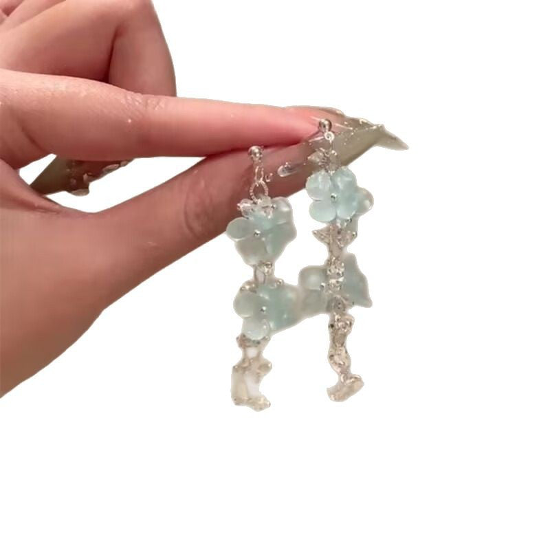 Wholesale  blue flower tassel earrings
