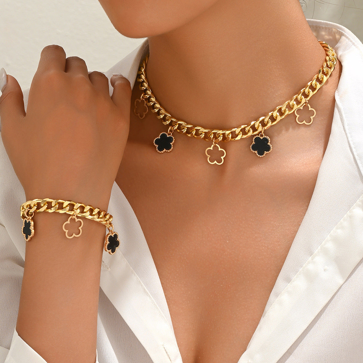 Wholesale Plum Blossom Diamond Necklace Earrings Jewelry Set ACC-NE-BaSha010