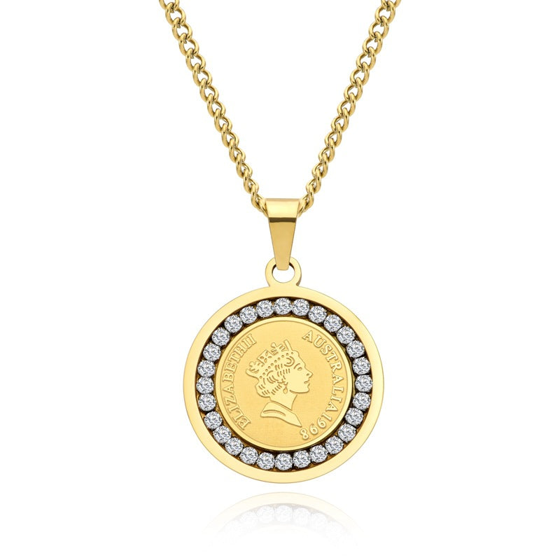Wholesale titanium steel round zircon pendant necklace