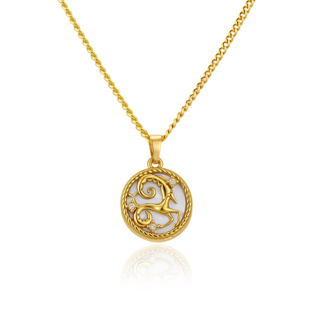Wholesale Stainless Steel Zodiac Pendant Necklace Round PVD Electroplated Fashion Accessory for Everyday Wear