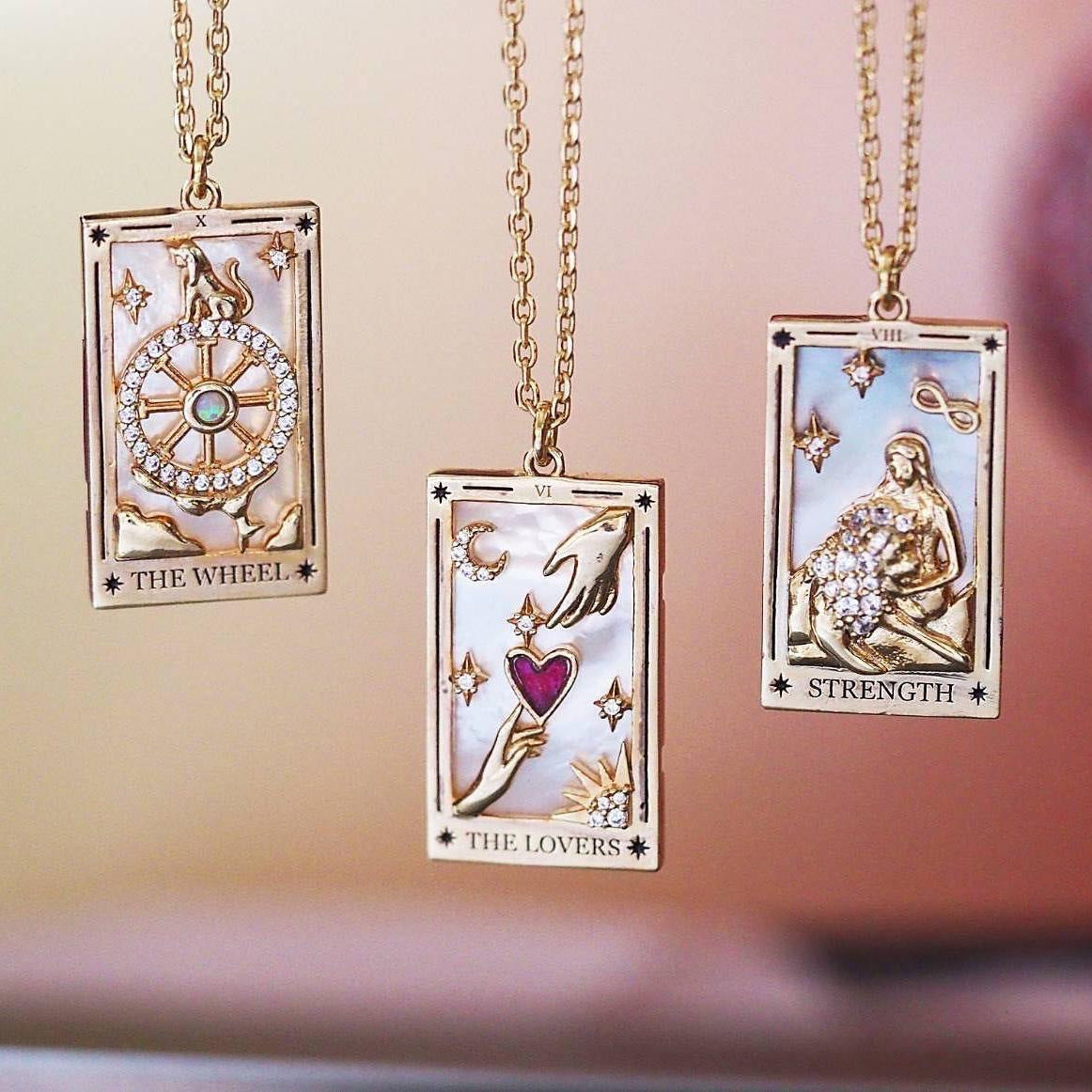 Wholesale Gold-plated Tarot Card TAROT Necklace with Diamond and Oil Square Cards ACC-NE-Jipei009
