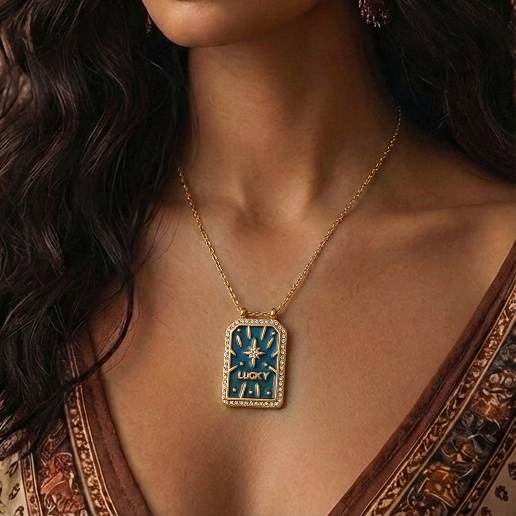 Wholesale Geometric Rectangular Enamel Tarot Card Pendant Necklace