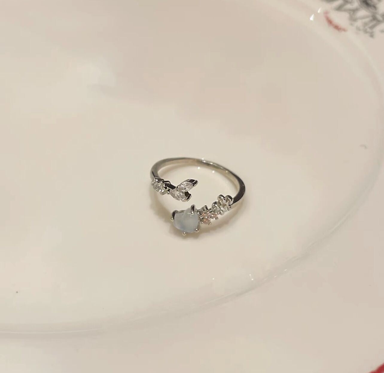 Wholesale Love Moonlight Aquamarine Zircon Open Adjustable Opening Ring