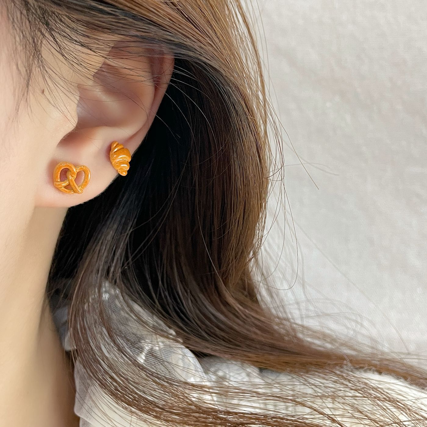 Wholesale Mini Silver Needle Earring Set Cartoon Cute Caramel Bread Small Earrings