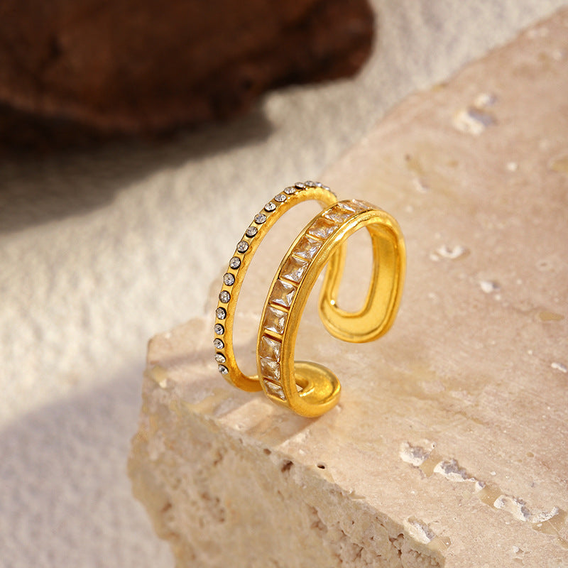 Wholesale double-layer diamond-encrusted stainless steel ring