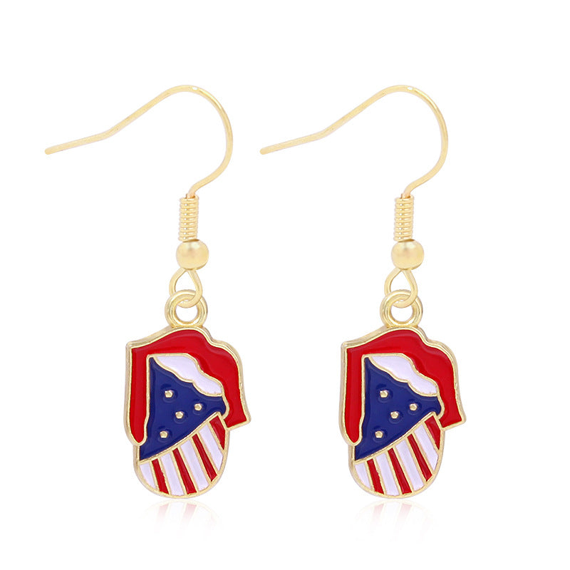 Wholesale American Independence Day Alloy Oil Drop Flag Pentagram Angel Earrings ACC-ES-BinLi003