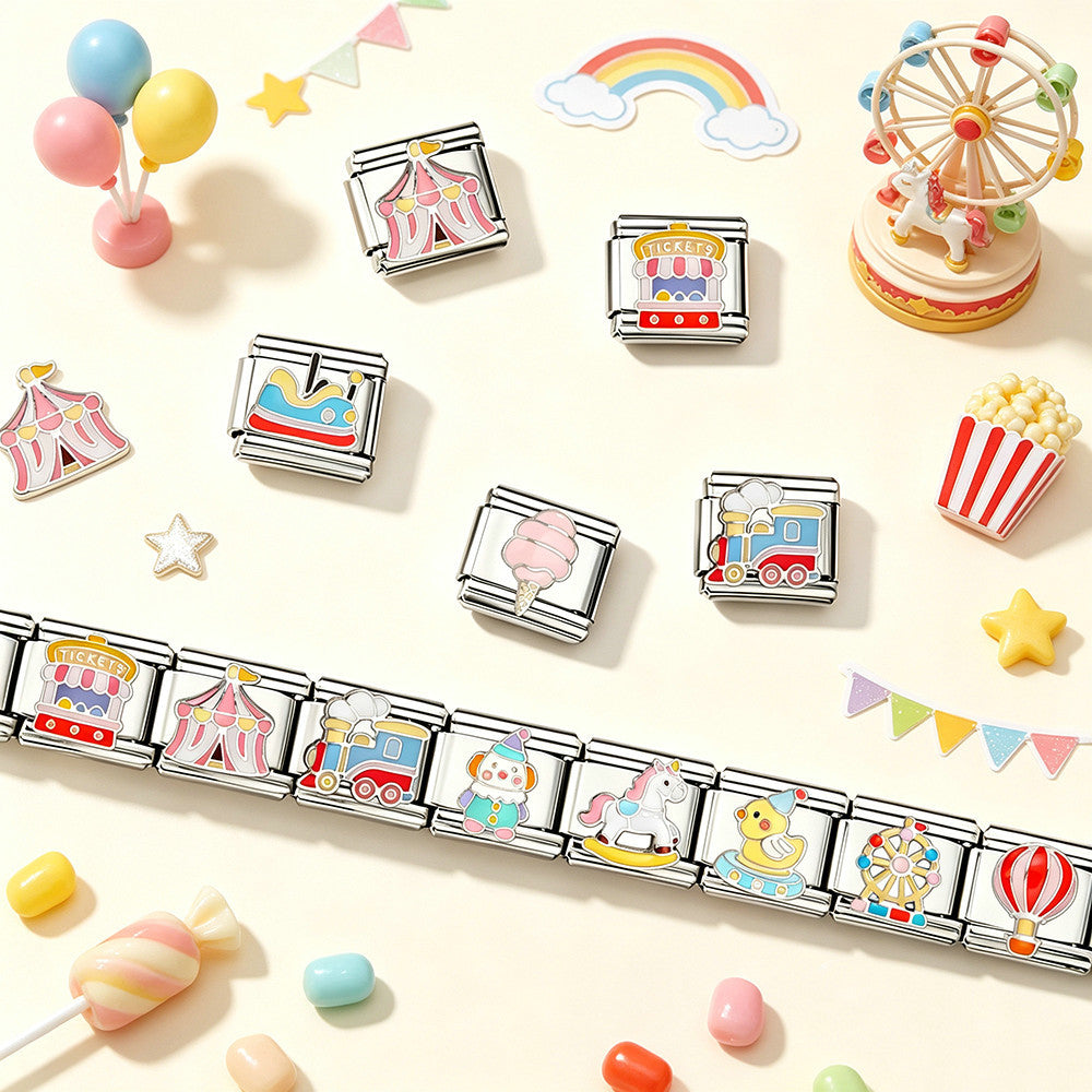 Wholesale Stainless Steel Electroplated Amusement Park Theme DIY Elastic Modular Bracelet Fashion Accessory