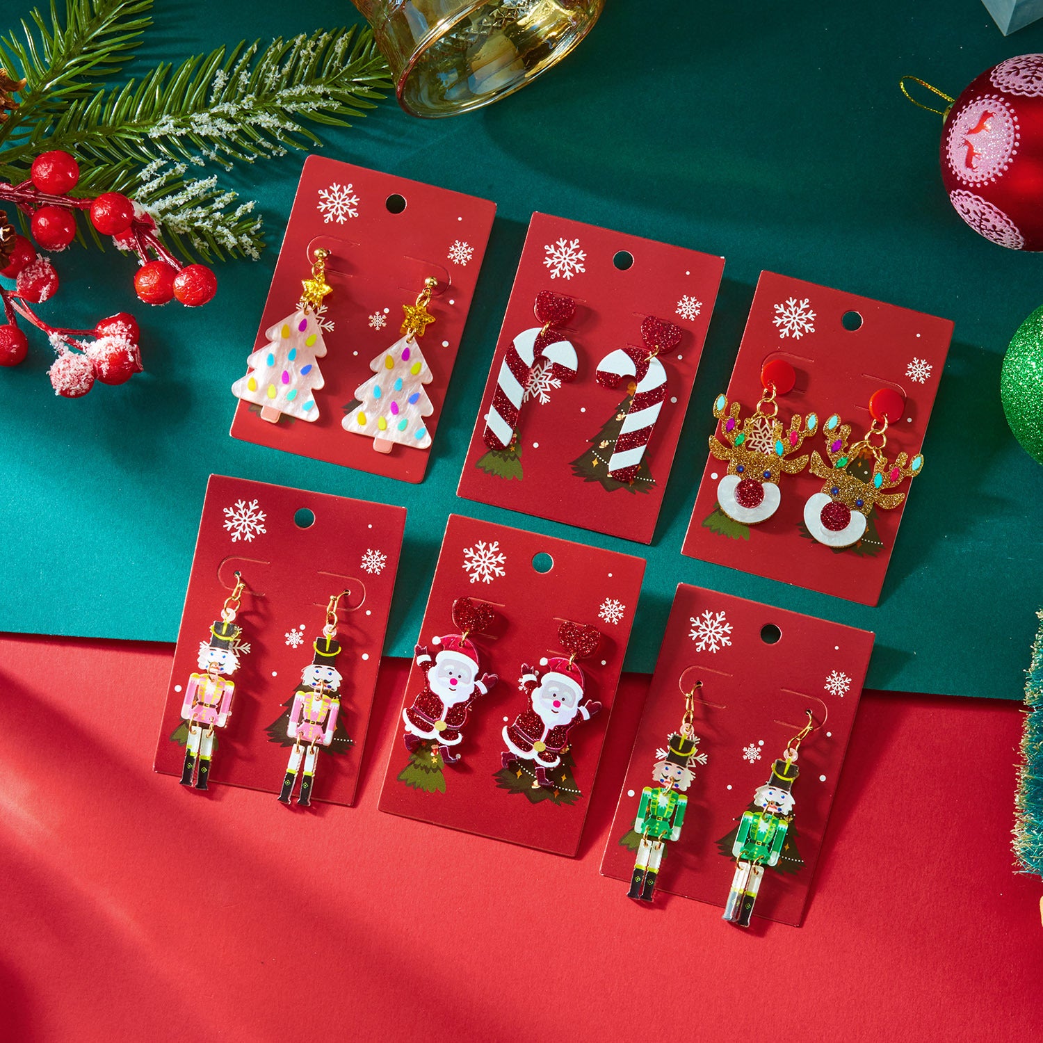 Wholesale Christmas Acrylic Colorful Christmas Tree Snowman Earrings