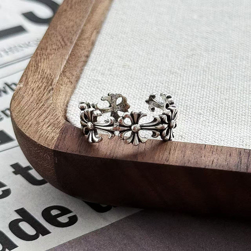 Wholesale Vintage Distressed Cross Ring Copper Zircon Stackable Fashion Accessory