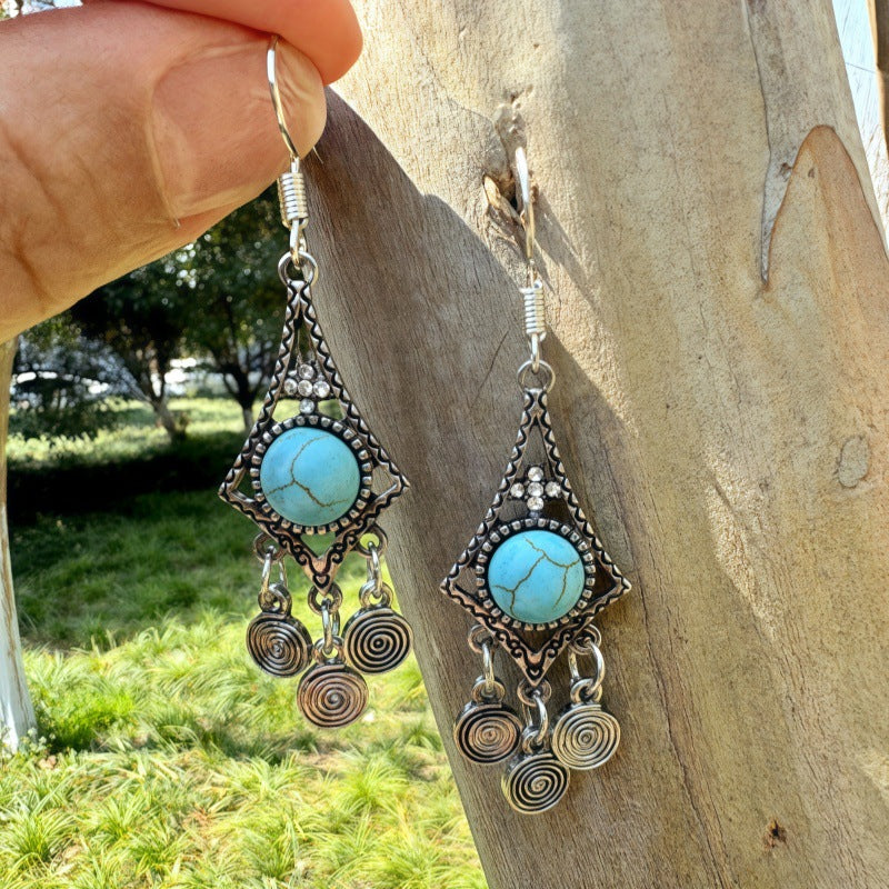 Wholesale Bohemian Ancient Silver Ethnic Style Water Drop Tassel Earrings