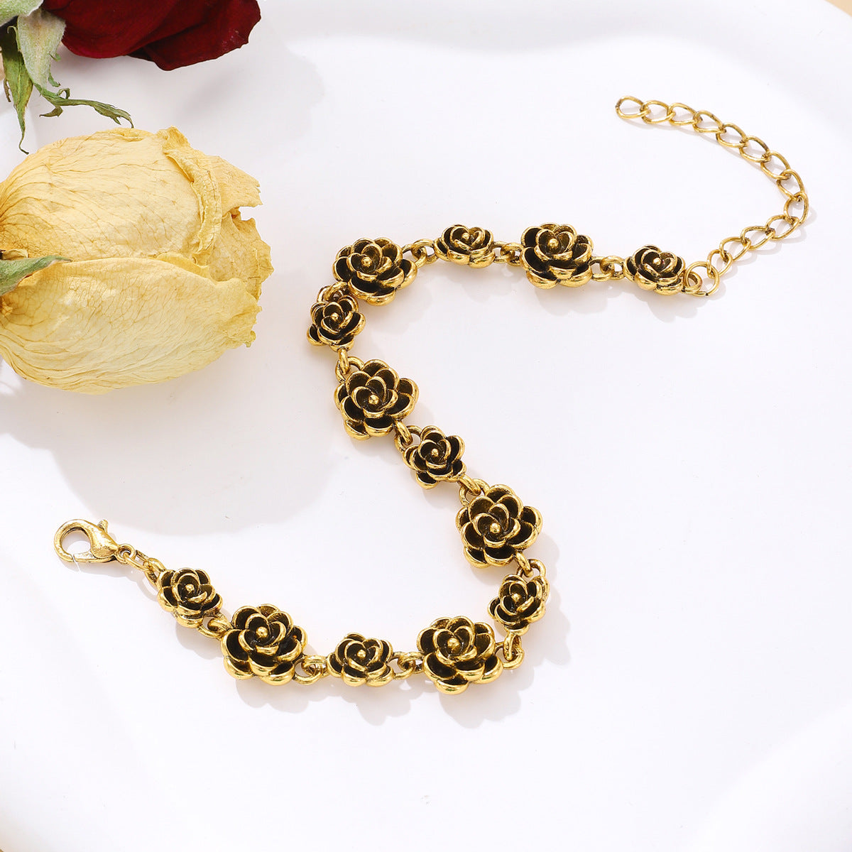 Wholesale Vintage Alloy Flower Bracelet For Women Distressed Design Chic Jewelry Accessory