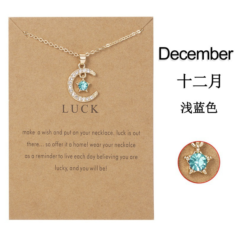 Wholesale  birthstone month necklace  December Star pendant paper card necklace