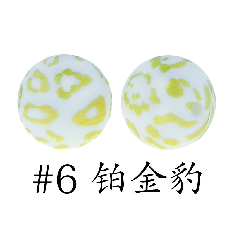 Wholesale 50pcs Western Style Leopard Skull Color Aztec Printed Silicone Balls Beads ACC-BDS-HeSheng007