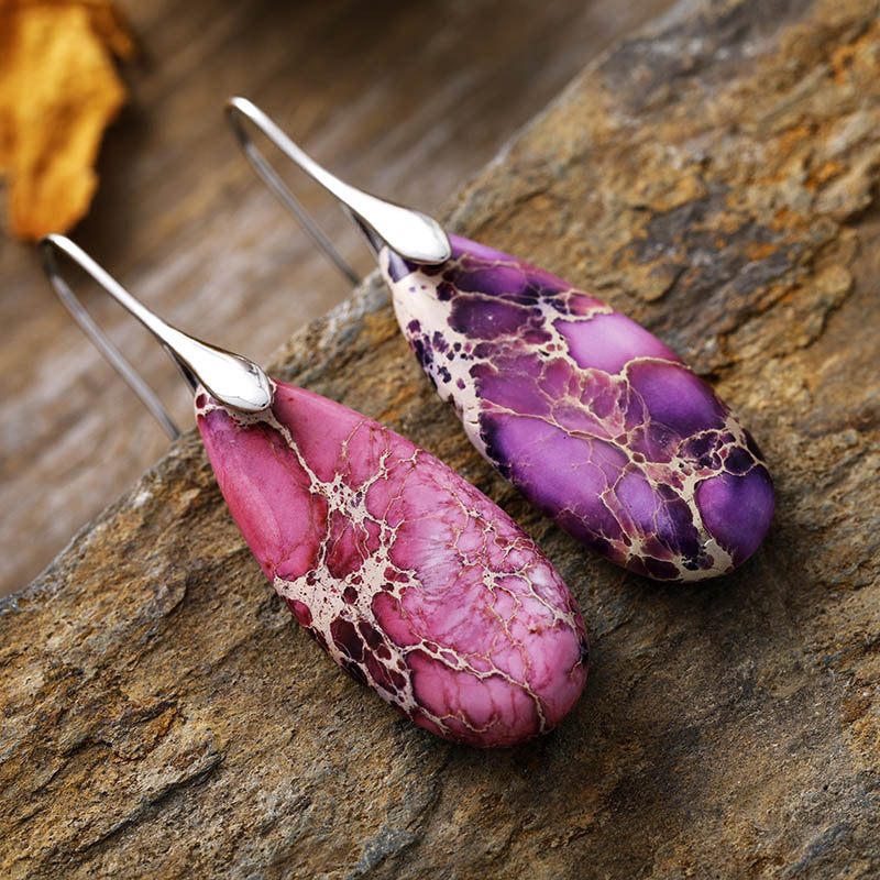 Wholesale Bohemian Imperial Stone Natural Stone Water Drop Pendant Earrings ACC-ES-LZ002