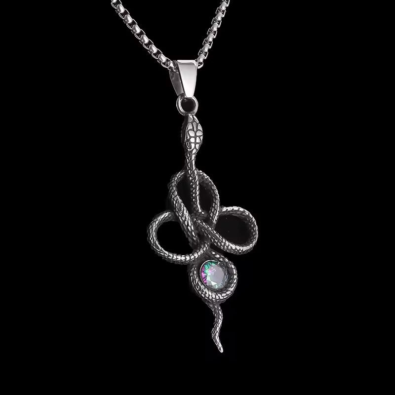 Wholesale  Retro Snake-shaped Winding Gemstone Pendant Necklace