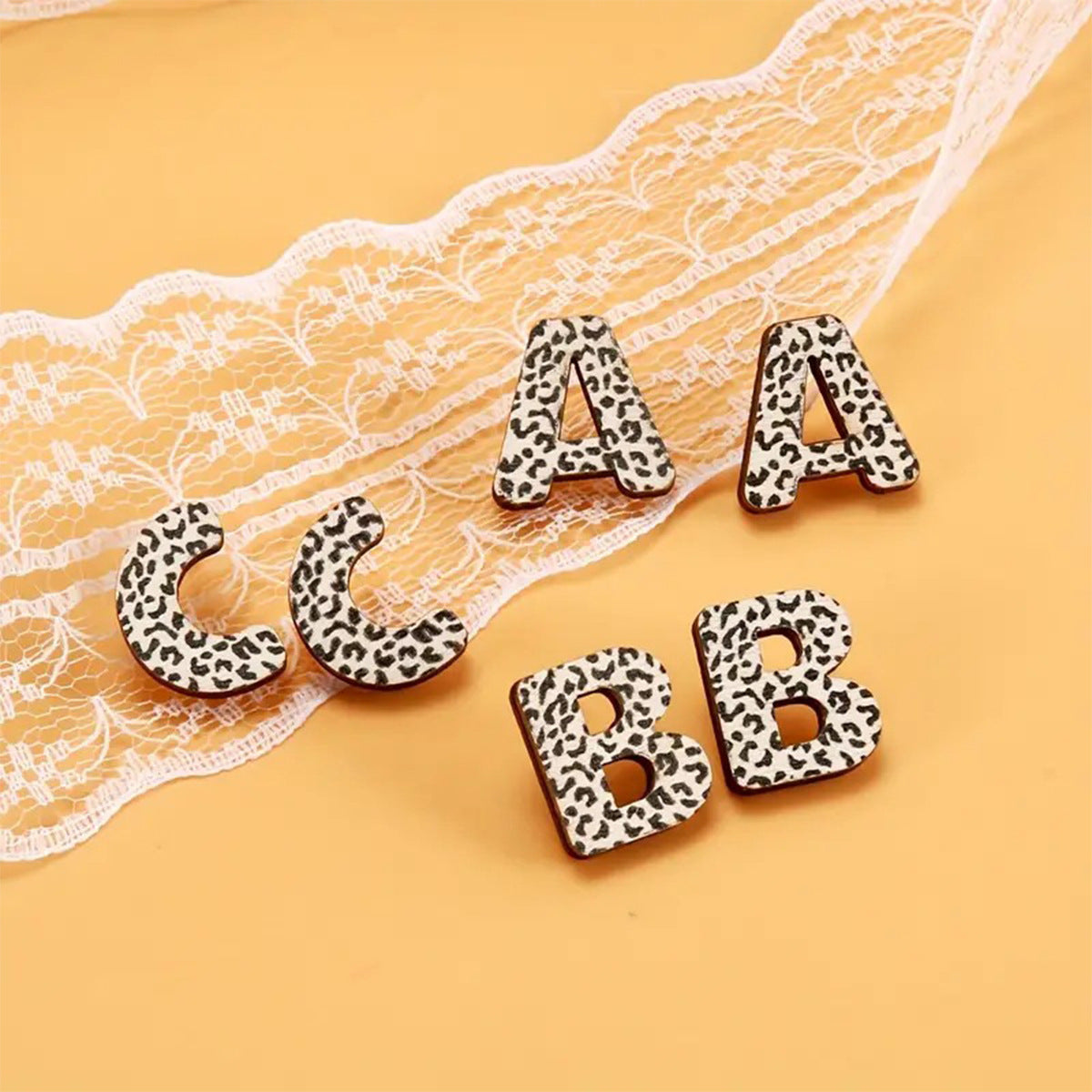 Wholesale wood school season ABC  white leopard print back to school season earrings