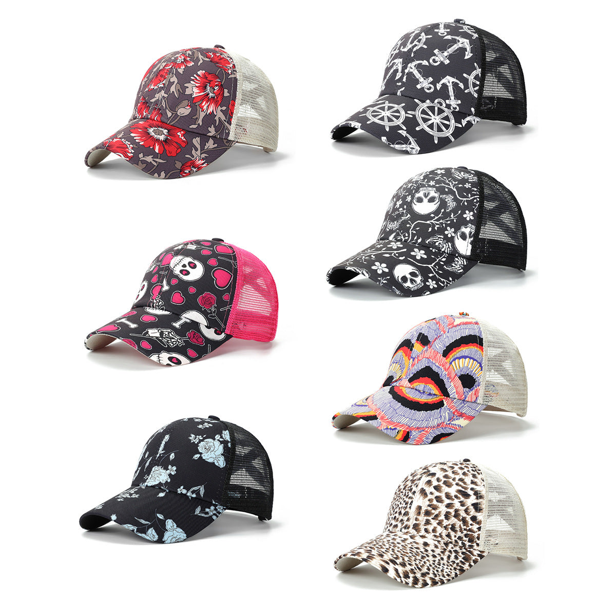 Wholesale Trendy Peony Digital Print Baseball Cap Wide Brim Sun Hat Fashion Accessory Boutique Gift