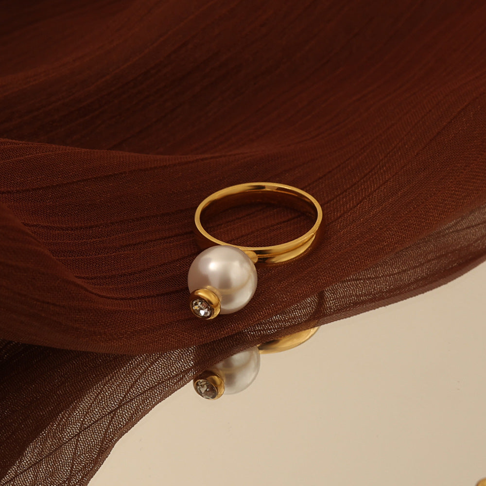 Wholesale Stainless Steel Light Luxury Pearl Ring
