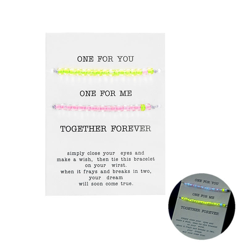 Wholesale 2 colorful luminous rice beads couple beaded bracelet