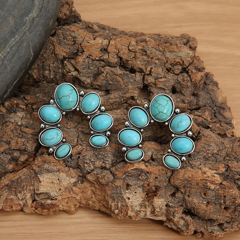 Wholesale Alloy Electroplated Vintage Turquoise U-Shape Earrings,  Trendy Jewelry Accessory for Women