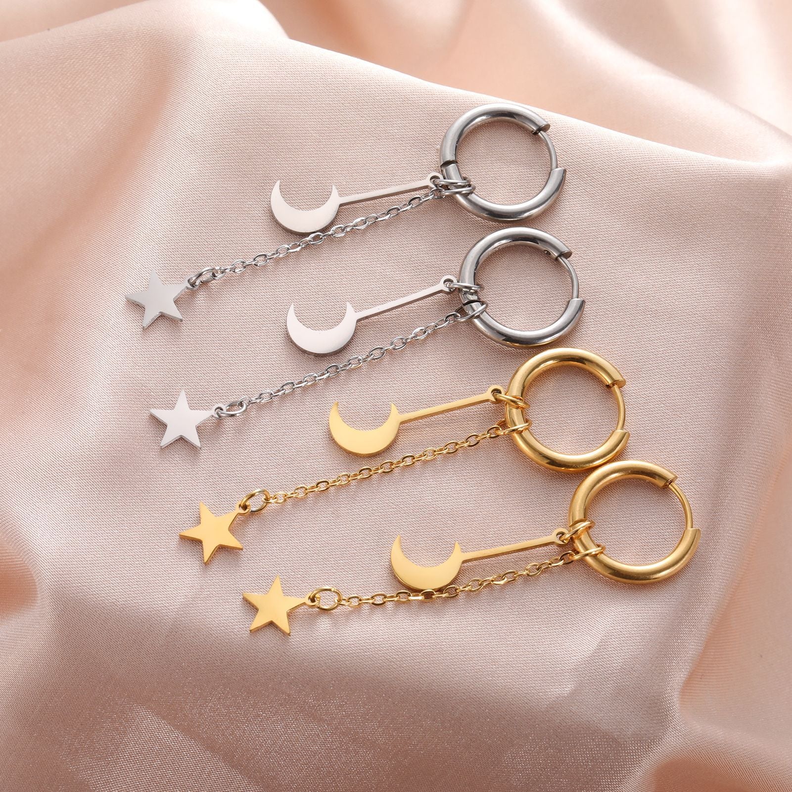 Wholesale Star Moon Pendant Stainless Steel Earrings ACC-ES-QiJu007