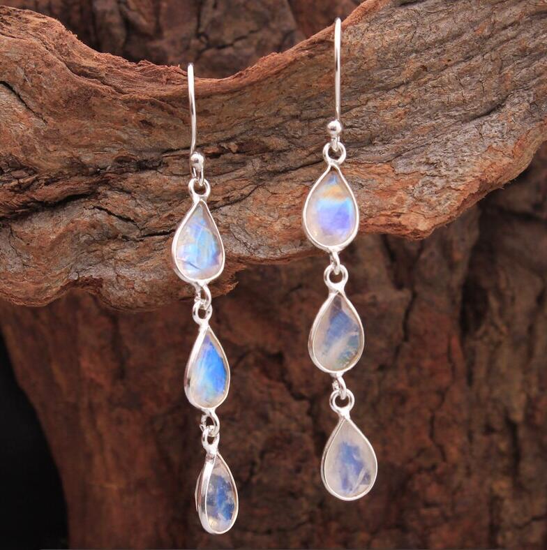 Wholesale drop-shaped colored stone alloy earrings