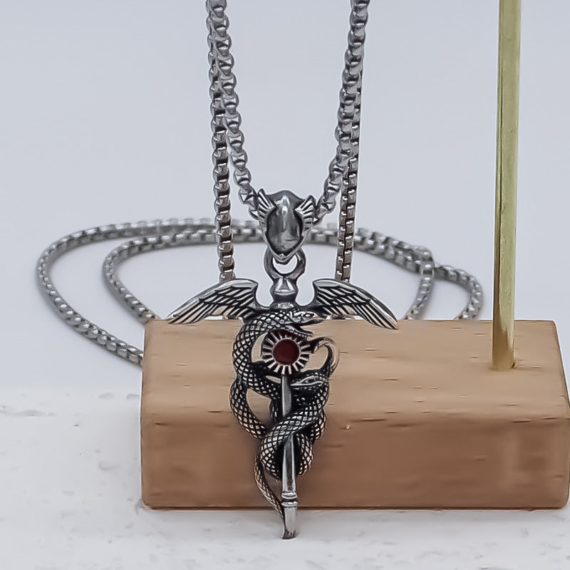Wholesale Alloy Double Snake Pendant Necklace Men S Dark Style Silver Electroplated Clavicle Chain Fashion Accessory