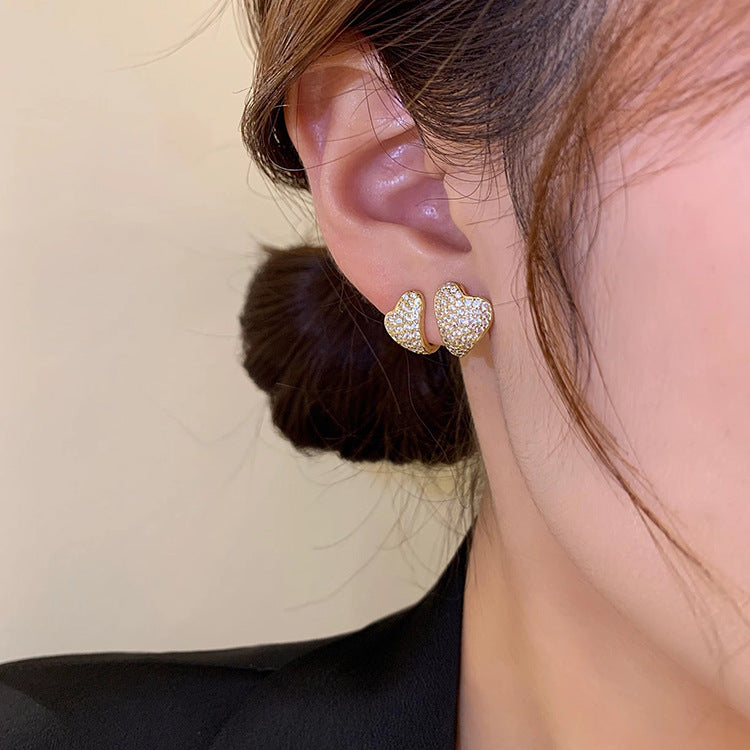 Wholesale S925 silver needle  full diamond love earrings