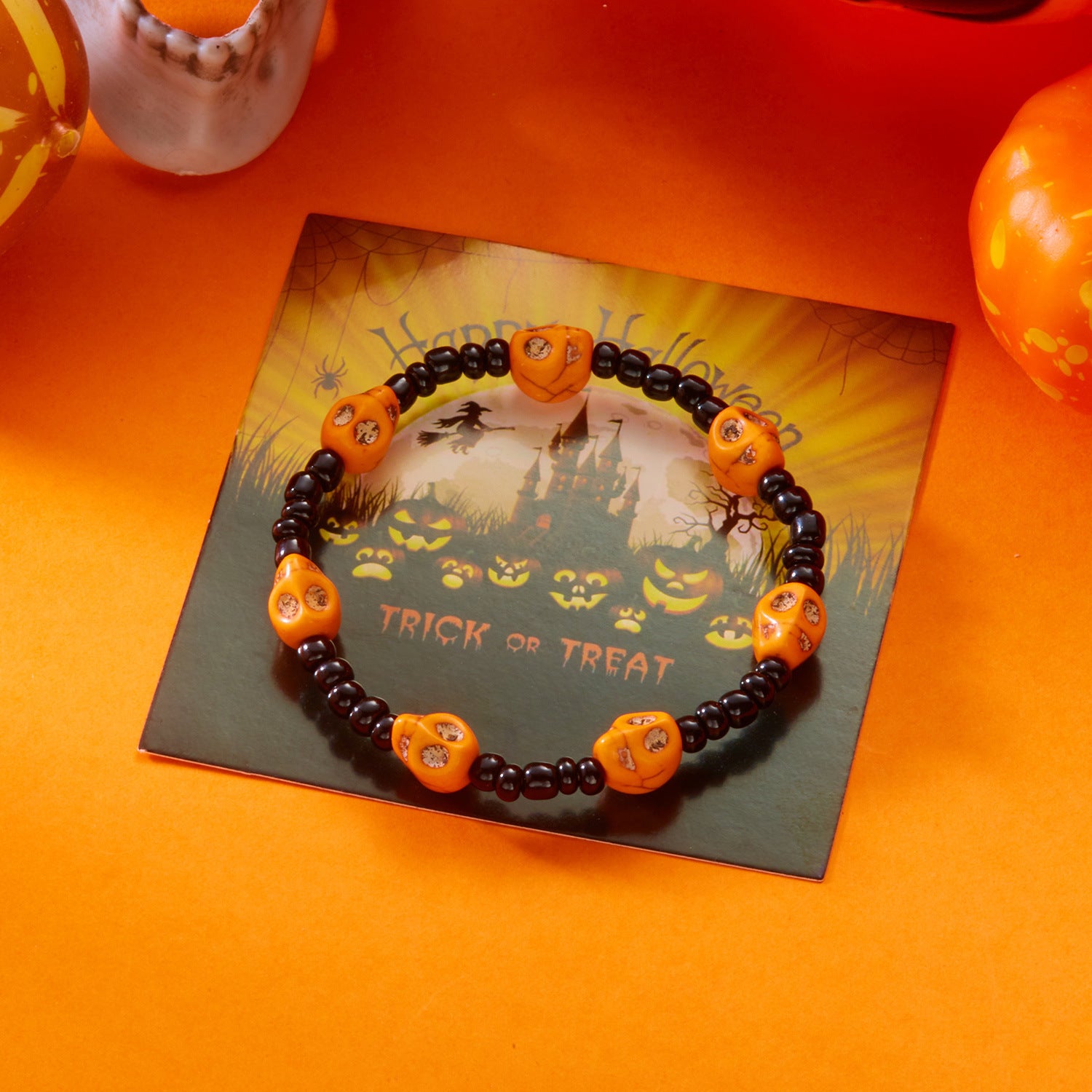 Wholesale Halloween Resin Beaded Bracelet Skull Paper Card Bracelet