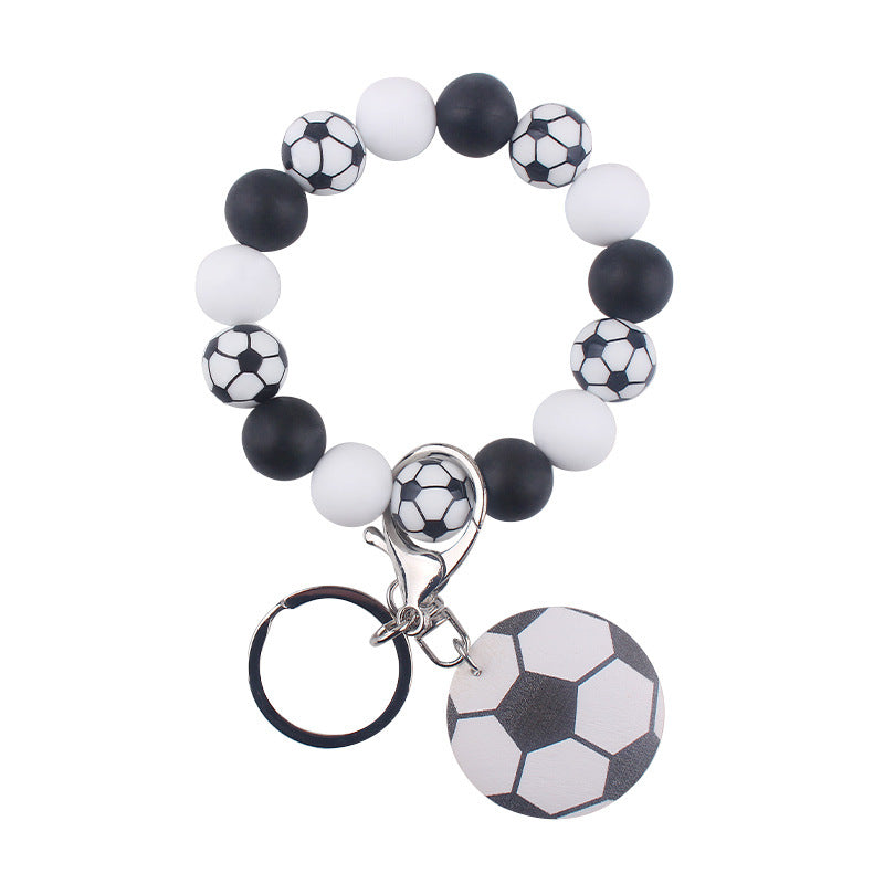 Wholesale ball printed wood chip accessories creative DIY silicone beads beaded bracelet keychain