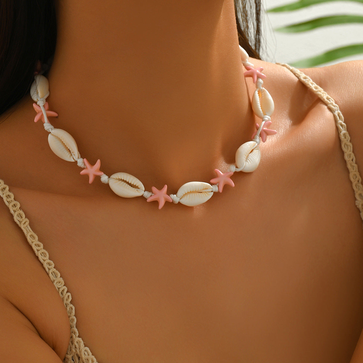 Wholesale Vintage Beach Style Shell Woven Necklace Starfish Imitation Turquoise Pendant Gift