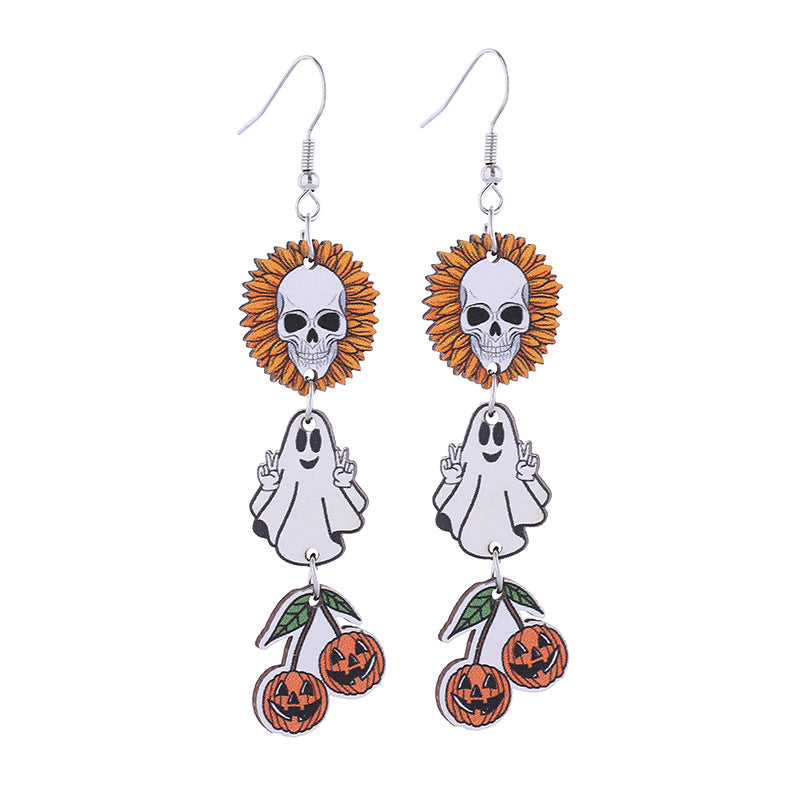 Wholesale Acrylic Earrings Ghost Pumpkin Bat  Skull Long  Halloween Earrings