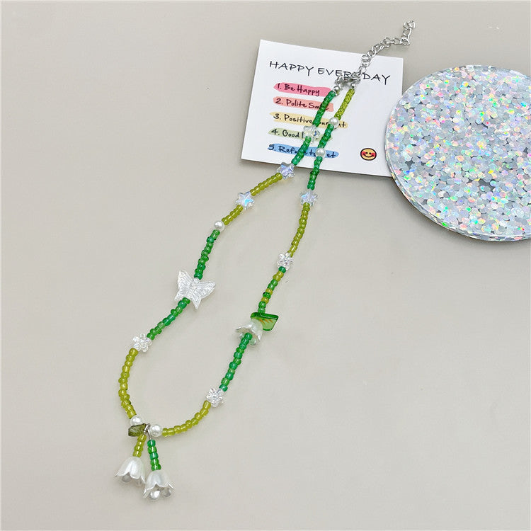 Wholesale  Retro Color Beaded Flower Necklace