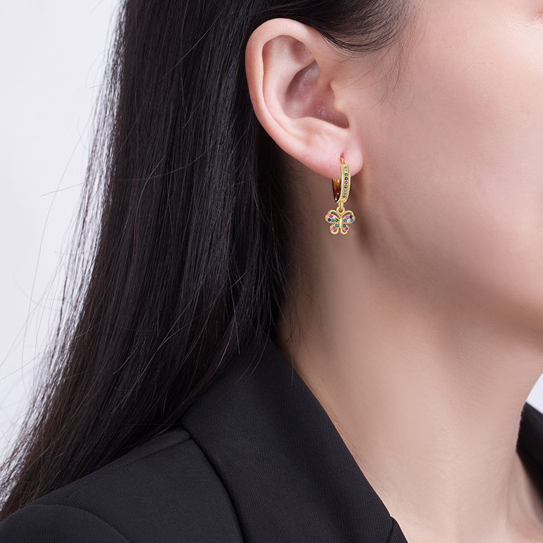 Wholesale Colored Diamond Butterfly Copper Plated Earrings ACC-ES-AYE004